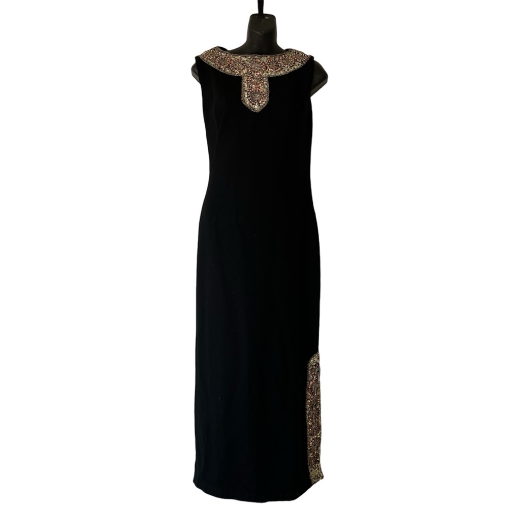 Black dress with silver and bronze beading